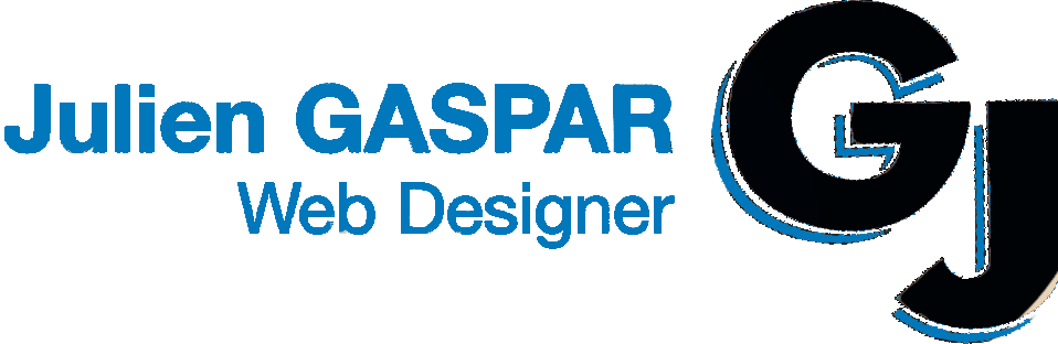 logo de assembage avec J et G avec le text Julien Gaspar Web designer en bleu